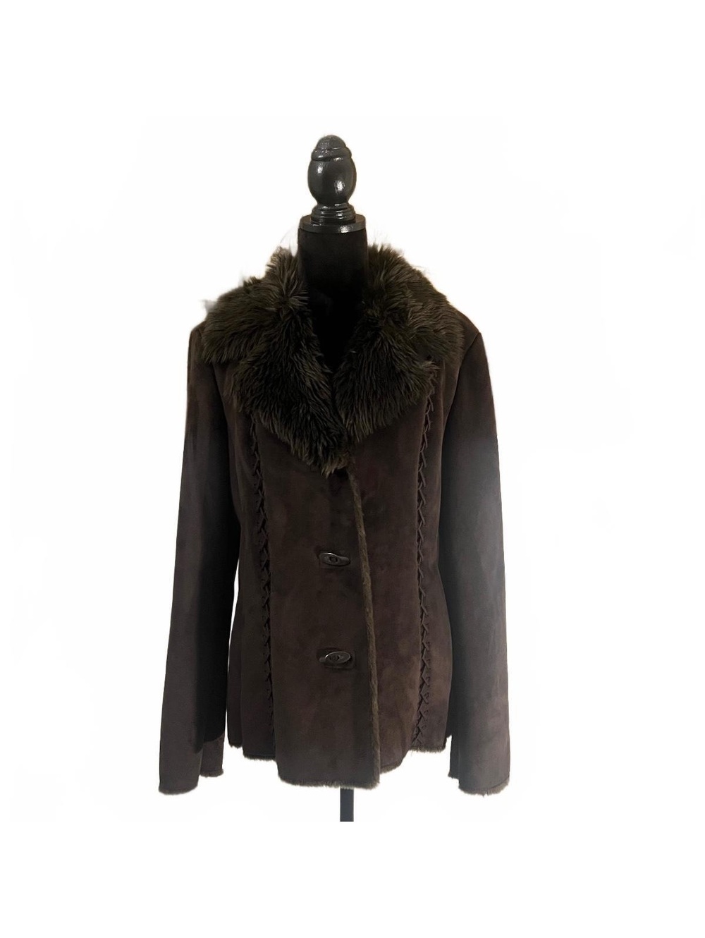 Y2K Brown Pennylane Style Faux Fur Trim Winter Coat 2000’s Boho Hippie